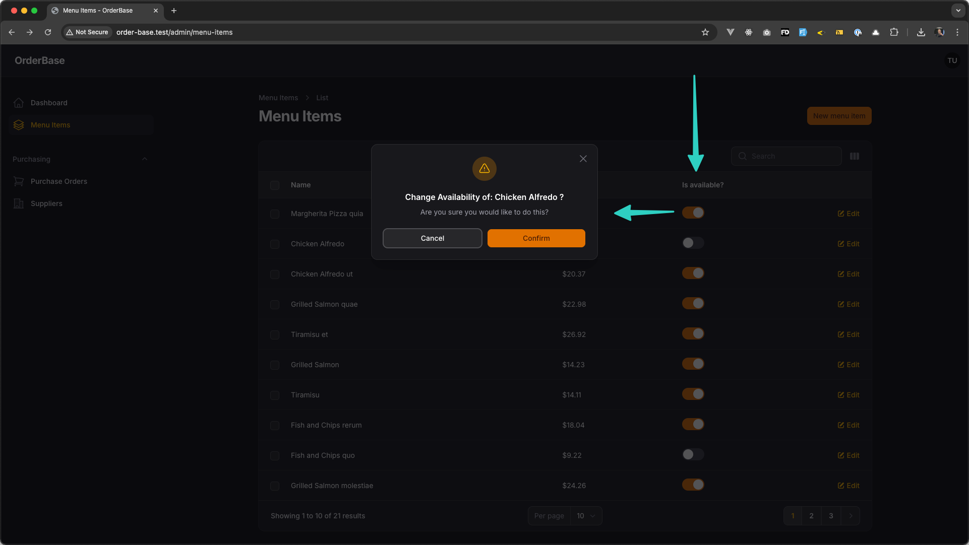 Table Toggle Column with Custom Action