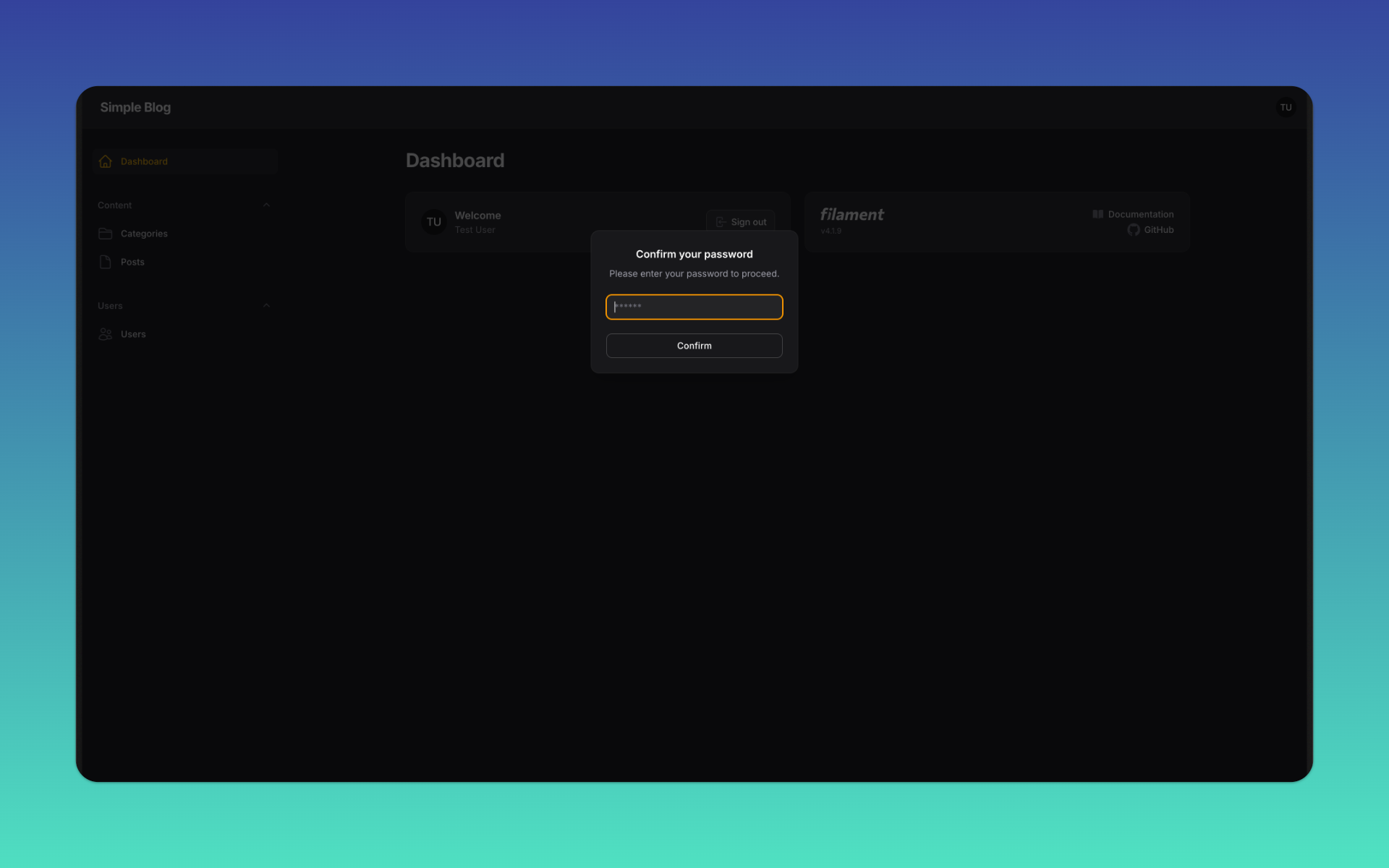 Registering a global action in Filament