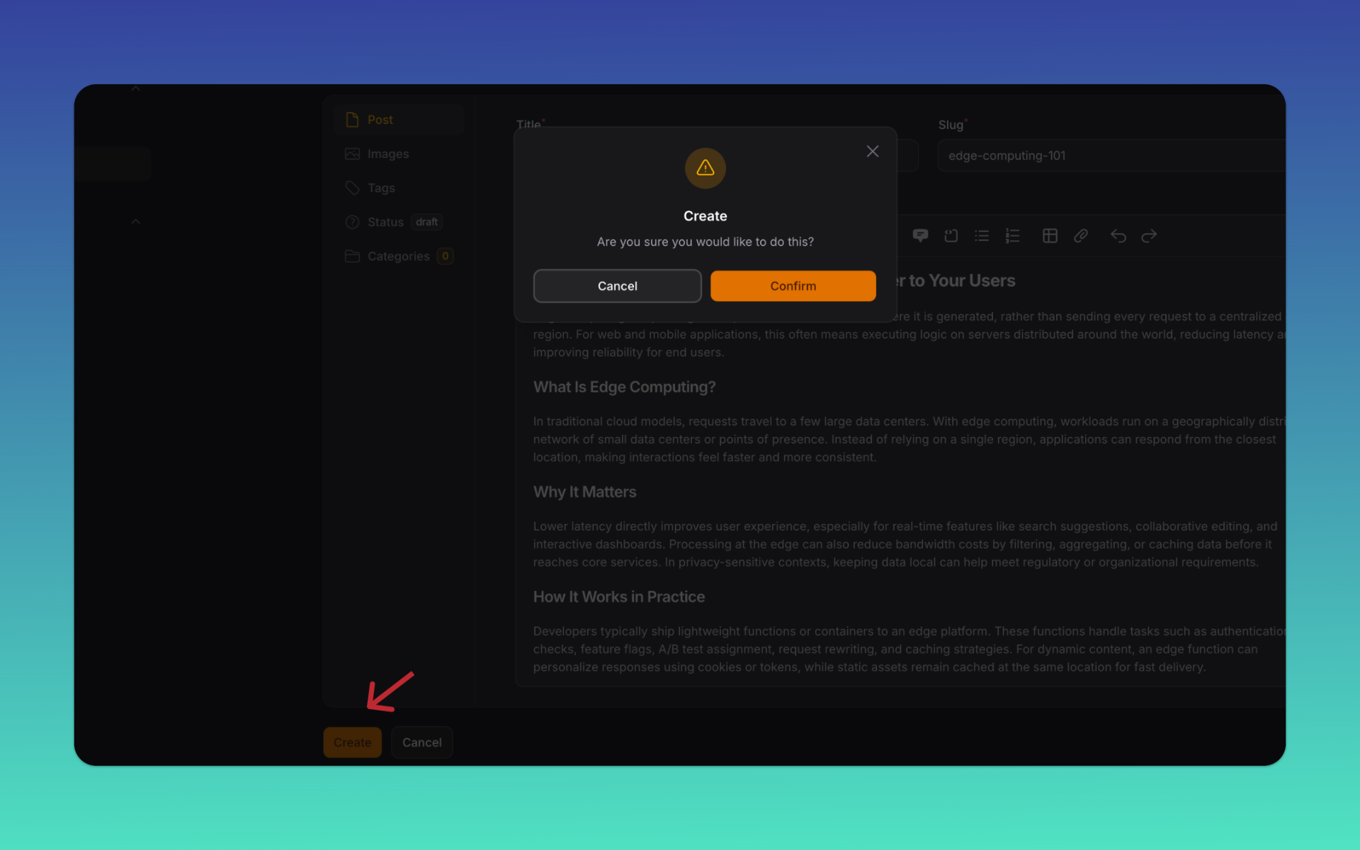 Add a confirmation modal before creating a record