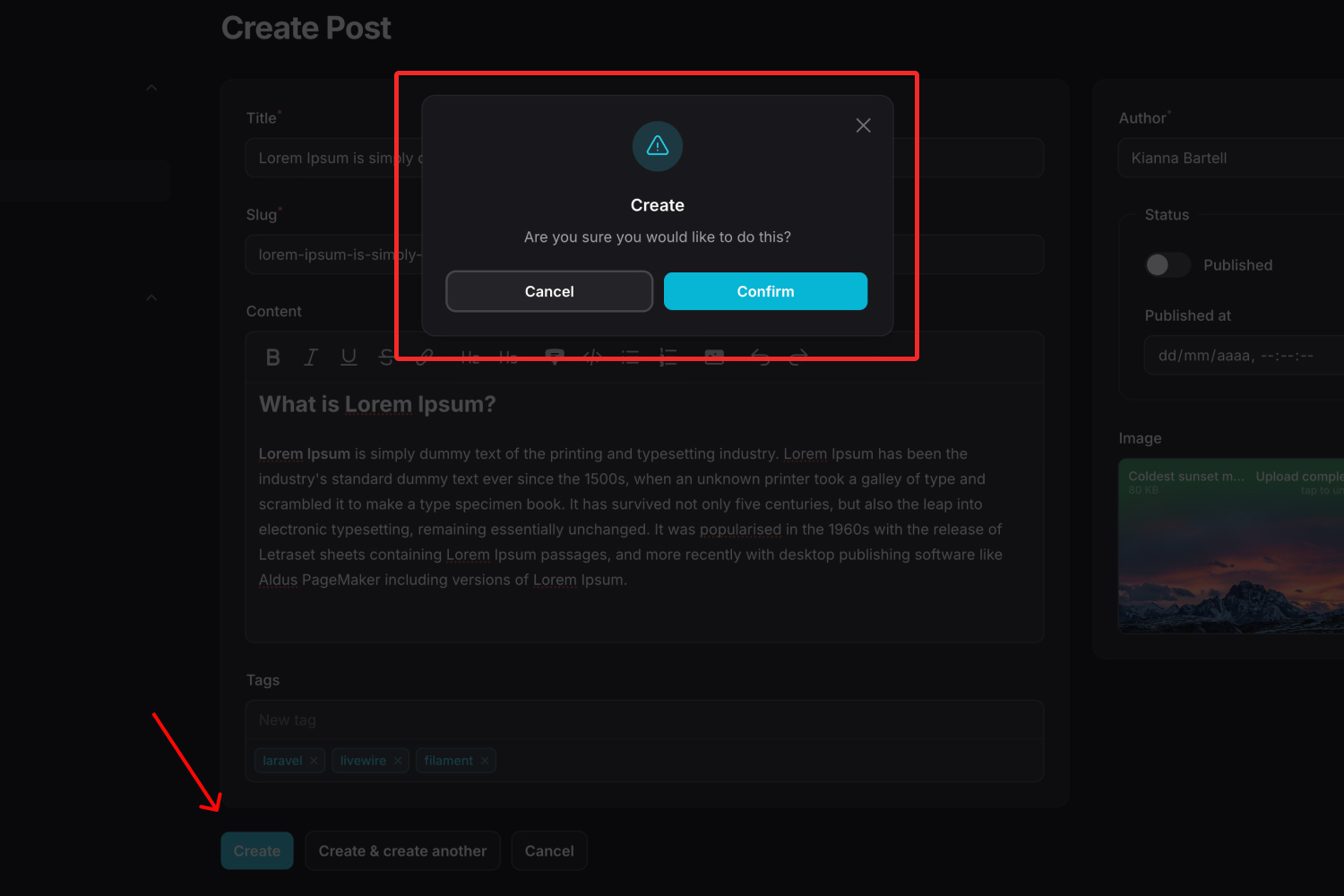 Add a Confirmation Modal Before Creating a Record